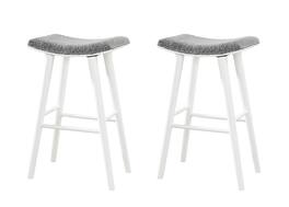 LuXeo - Luna 29 in. White Backless Wood Saddle Bar Stools with Gray Boucle Fabric Seat (Set of 2) - White/Gray