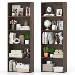 Costway - 2 PCS 5-Tier Bookshelf Open Bookcase Freestanding Display Shelf Storage Organizer - Dark Walnut