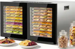 OSTBA - Dual Zone Food Dehydrator, 20 Stainless Steel Trays, 180℉ Adjustable Temp, 48H Digital Timer for Jerky, Meat, Fruit - Sliver, Black