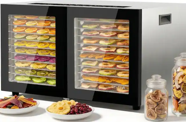 Front. OSTBA - Dual Zone Food Dehydrator, 20 Stainless Steel Trays, 180℉ Adjustable Temp, 48H Digital Timer for Jerky, Meat, Fruit - Sliver, Black.