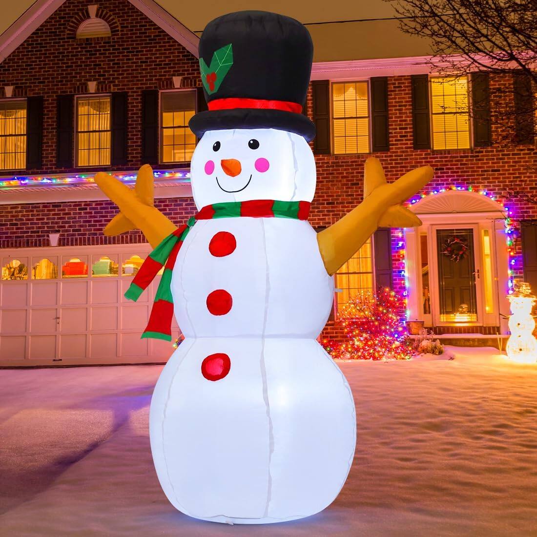 Left. GOOSH Inflatables - GOOSH 5 FT Christmas Inflatable Decoration Snowman with Branch Hand and Built-in LEDs - White.