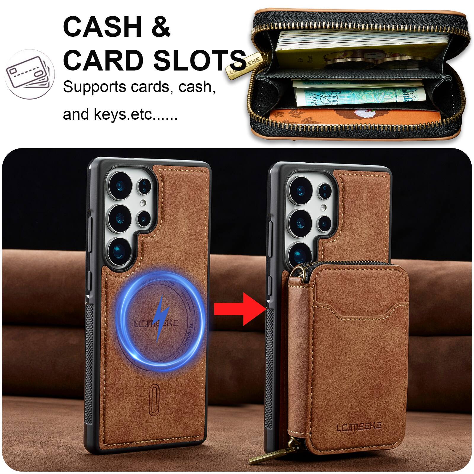 CASH & CARD SLOTS  
Supports cards, cash, and keys, etc.....  

LCIMEEKE