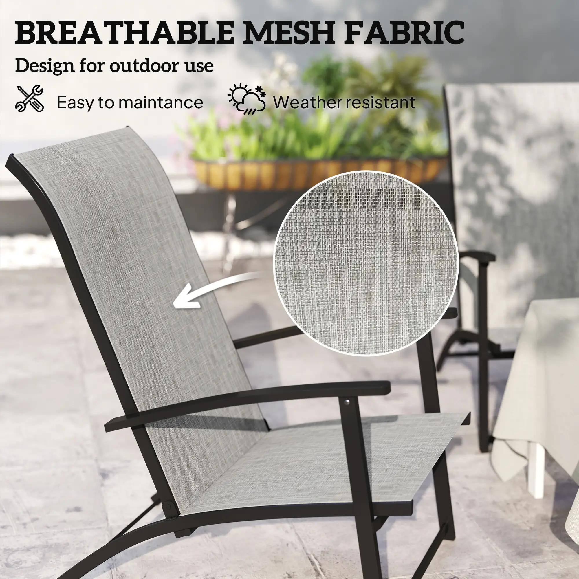 BREATHABLE MESH FABRIC  
Design for outdoor use  
Easy to maintenance  
Weather resistant