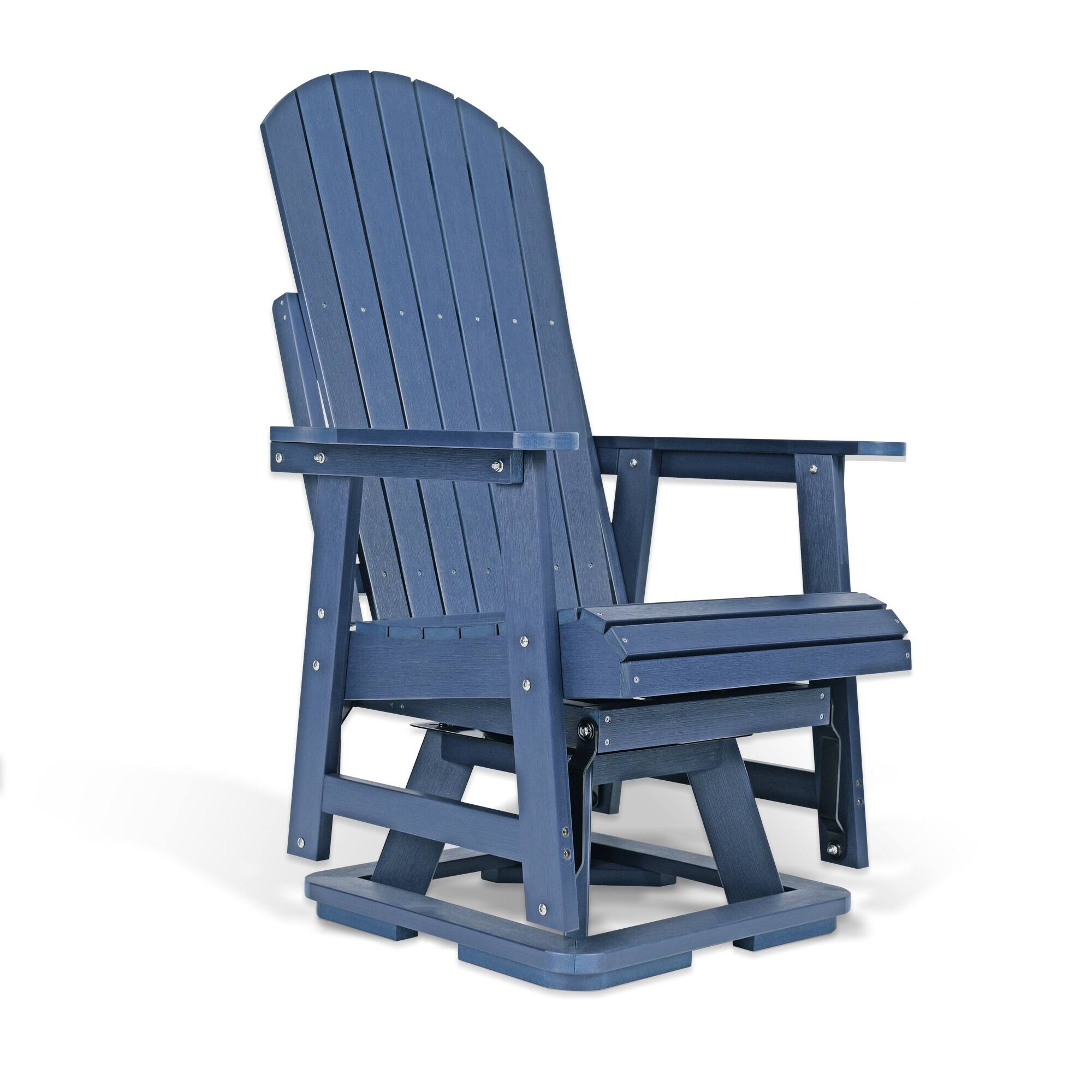 Front. Fortune Candy - HIPS Swivel Patio Glider, Poly Lumber Weather Resistant Outdoor Chair, for Patio, Porch, Yard - Navy Blue.