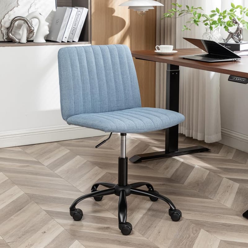 HTUTWOO - Armless Office Chair, 360° Swivel Adjustable Height, Soft Breathable Fabric - for Home Office Bedroom Living Room - Blue