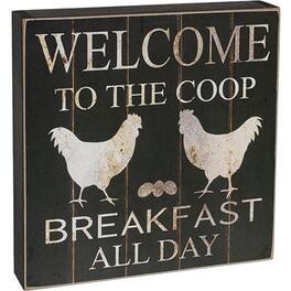 BreeBe - Welcome to the Coop Breakfast All Day Box Sign - Black
