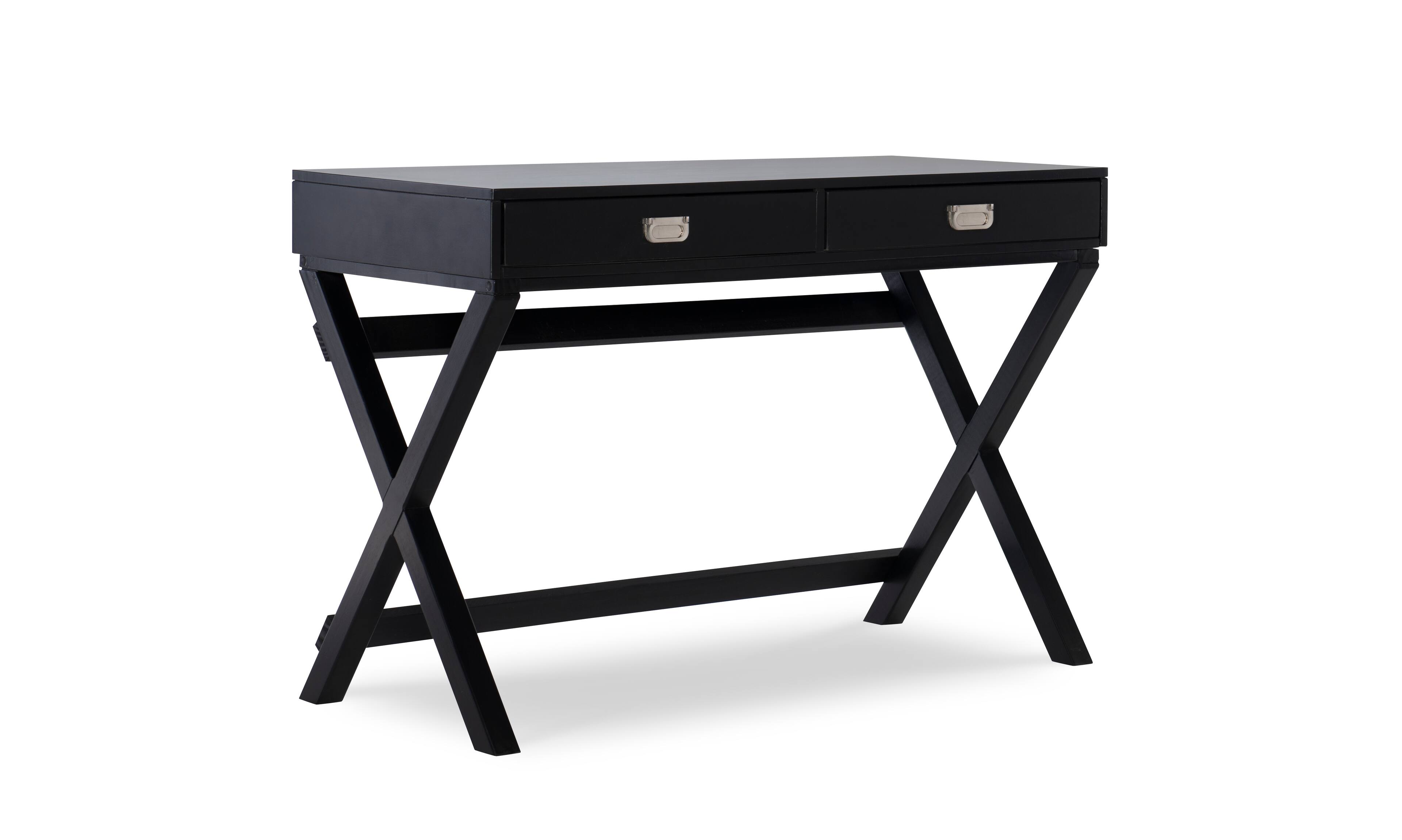 Front. Linon Home Décor - Penrose Two-Drawer Campaign-Style Writing Desk - Black.