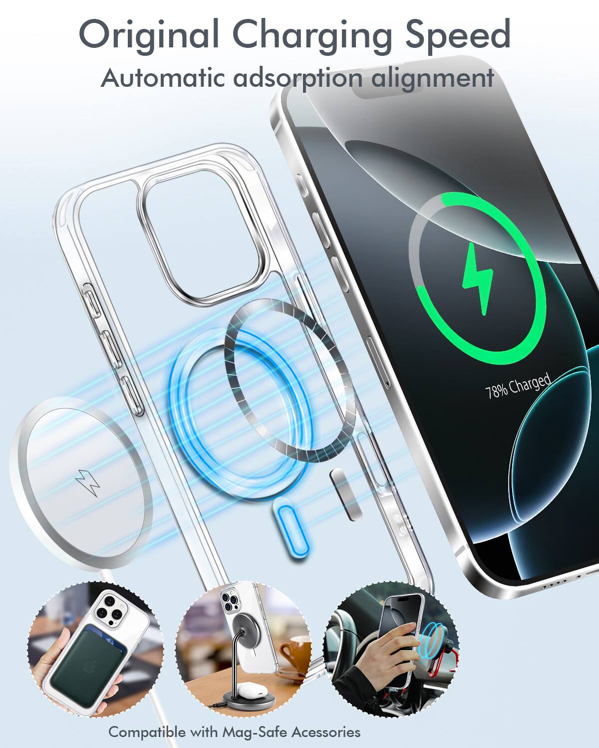 Original Charging Speed Automatic adsorption alignment 78% Charged Compatible with Mag-Safe Acessories