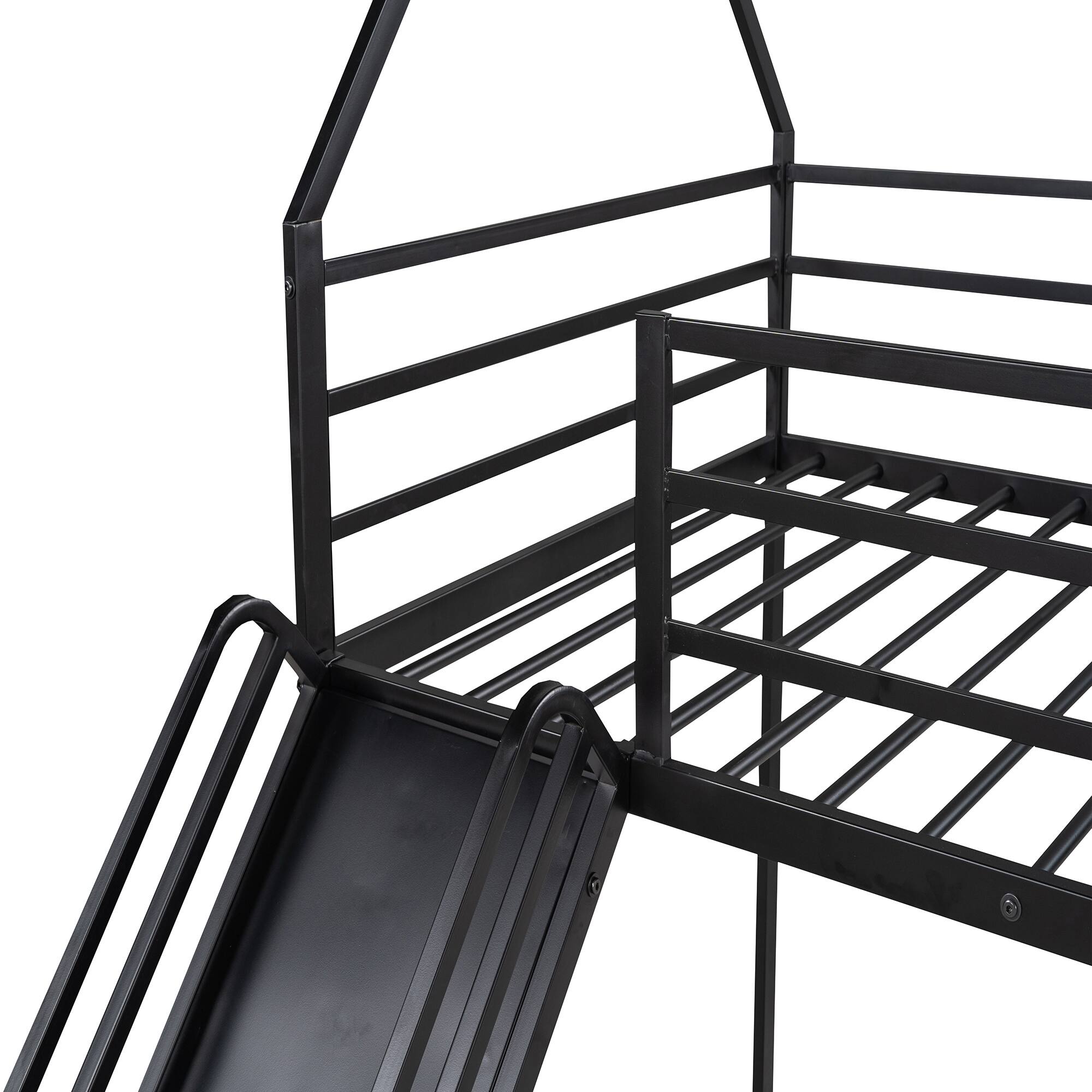 Alt View 1. Spaco - Spaco Metal House Bunk Bed with Slide and Ladder, Twin over Twin and  Safety Guardrail, Playhouse Design for Kids - Black.