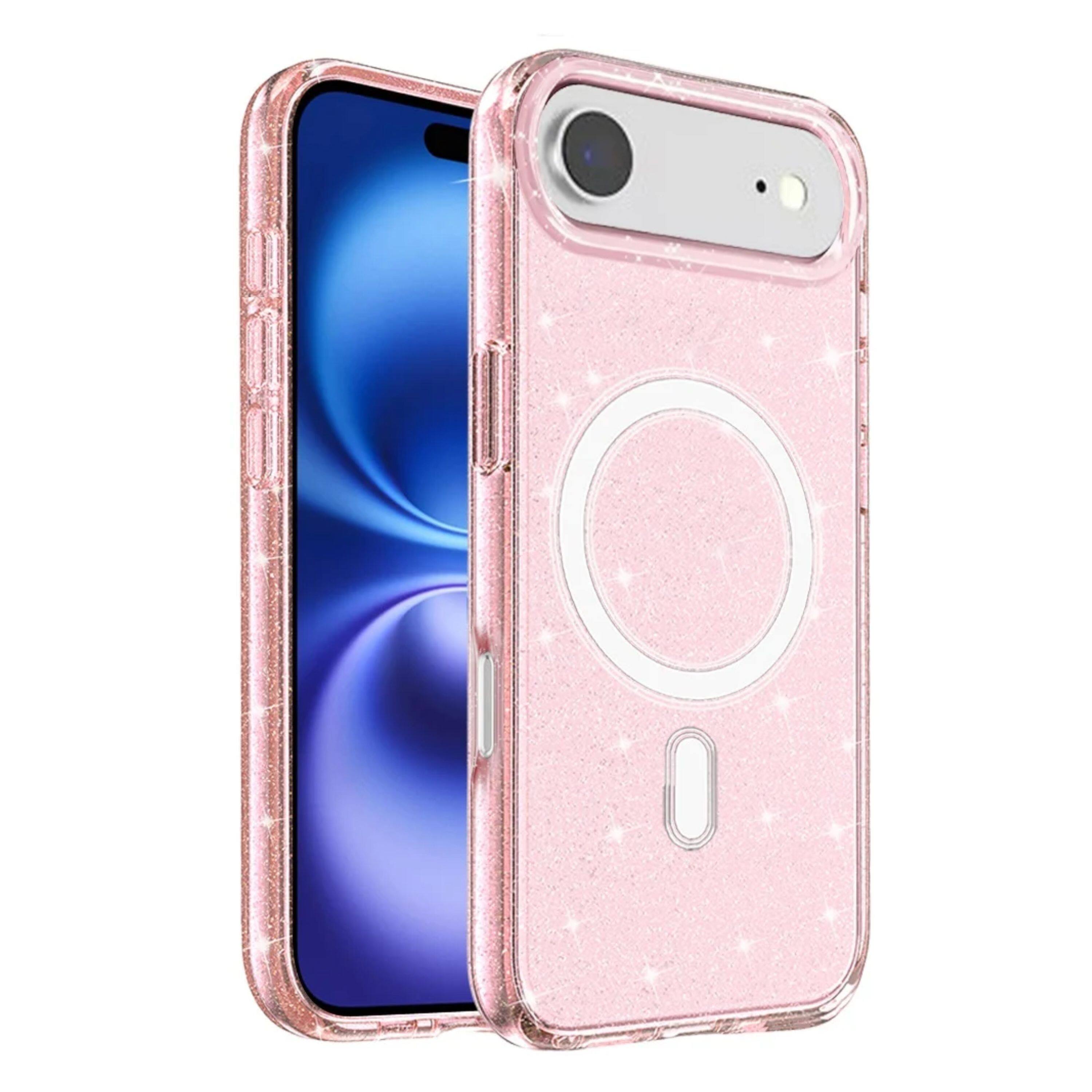 Left. Kitcheniva - Translucent Glitter Thick Magnetic Circle Phone Case With Tempered Glass For iPhone Air Pink - Pink.