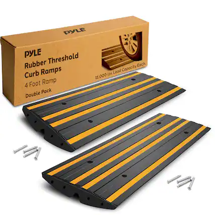PYLE Threshold Rubber Curb Ramps 4 Foot Ramp Pack Double Pack. Load Capacity Each: 11,000 lbs.