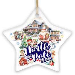 OrnamentallyYou - City of North Pole Alaska Artistic Christmas Ornament Ceramic Souvenir with Santa and Elf Star - Multi-colored