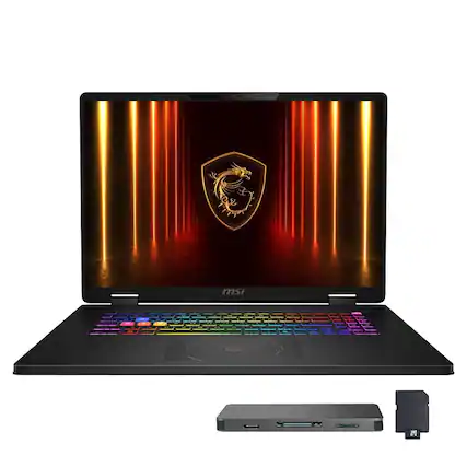Front. MSI - MSI Crosshair 18" 240Hz Gaming Laptop,Ultra 9 275HX,RTX 5070,32GB RAM,1TB SSD+1TB Dock Set,Backlit Kb,Win 11 Pro,Black - Black.