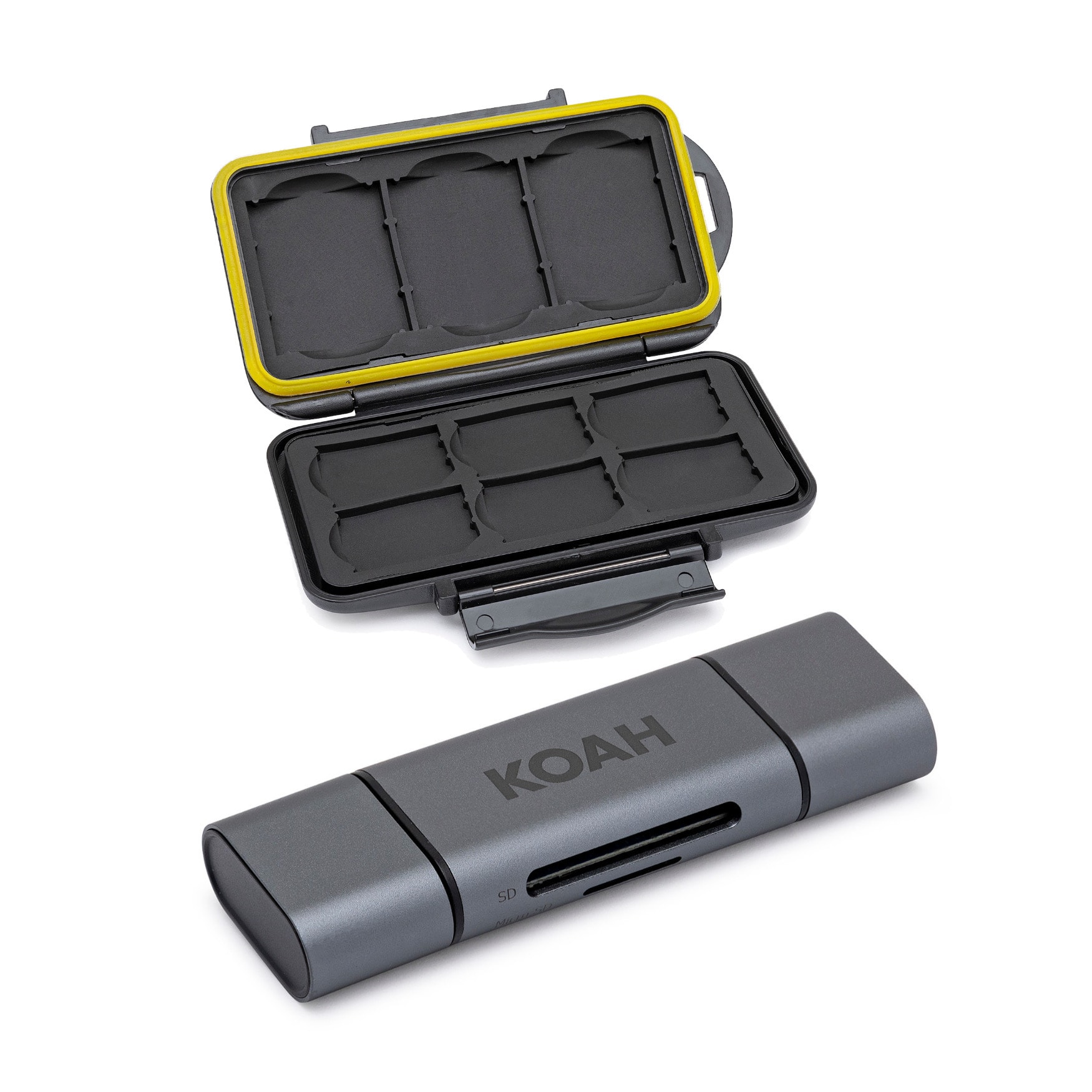 Koah - PRO Rugged Memory Storage Carrying Case and Dual Slot SD Card Reader Bundle