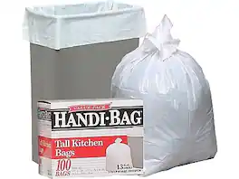 Berry Global - Handi-Bag 13 Gallon Trash Bag, 23.75" x 28", Low Density, 0.6 mil, 100 Bags/Box - White