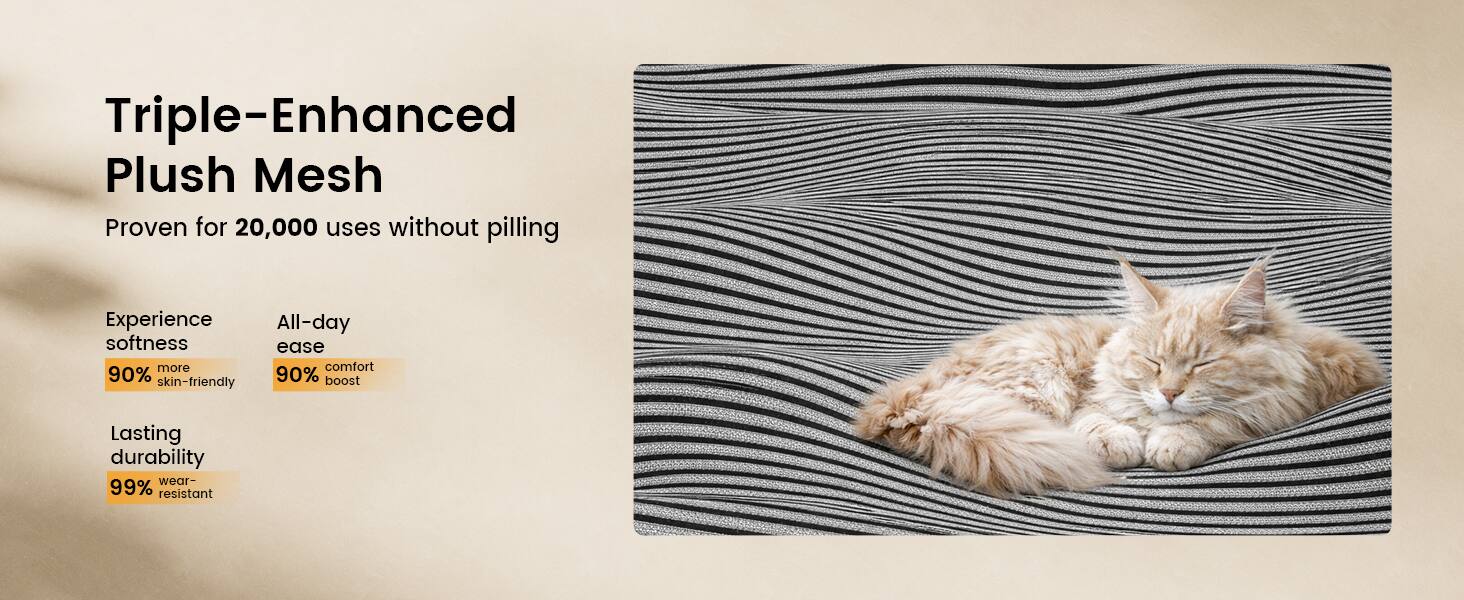Triple-Enhanced Plush Mesh  
Proven for 20,000 uses without pilling  

Experience softness  
90% more skin-friendly  

All-day ease  
90% comfort boost  

Lasting durability  
99% wear-resistant