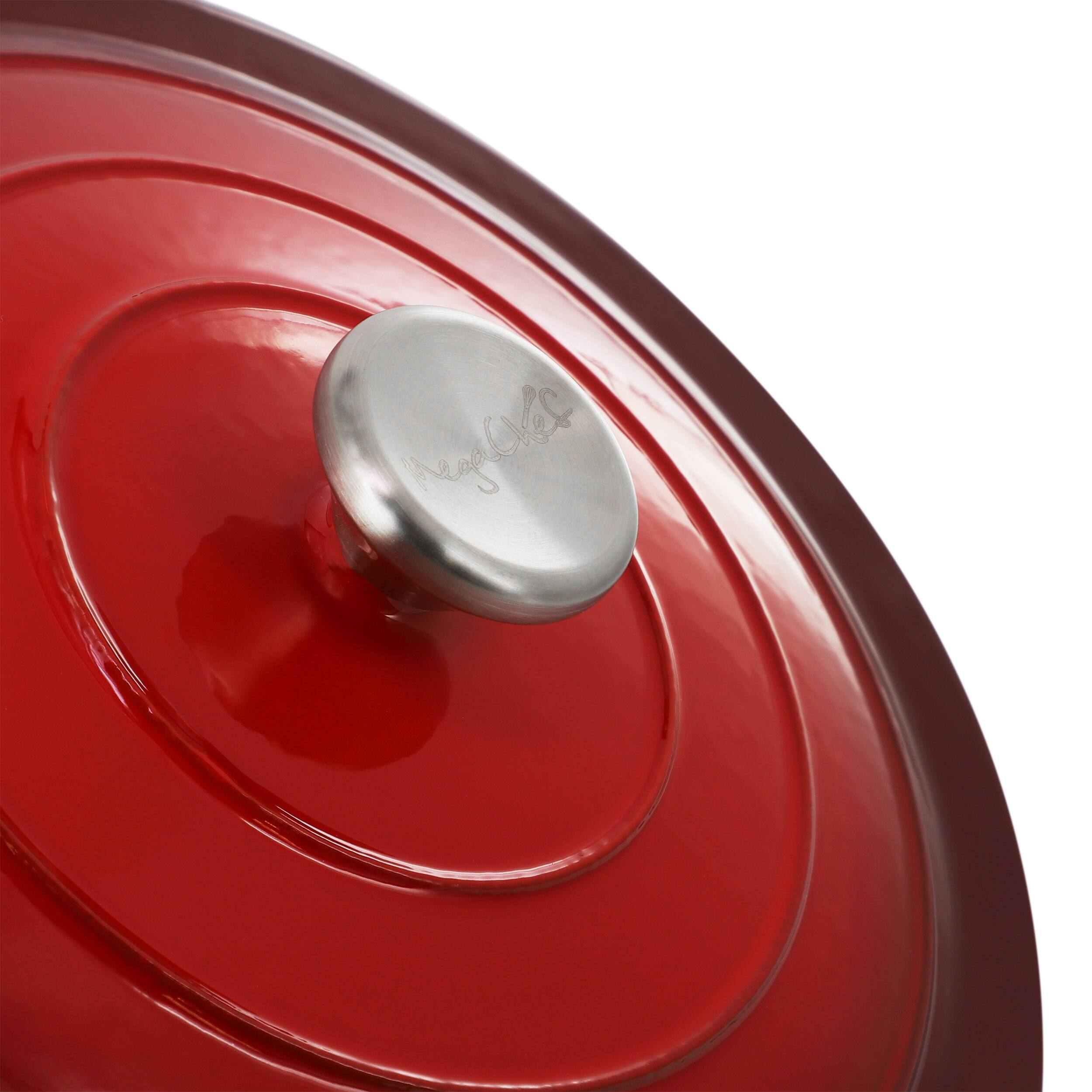Alt View 3. MegaChef - MegaChef 2.7 Quart Round Enameled Cast Iron Casserole in Gradient Red - Red.