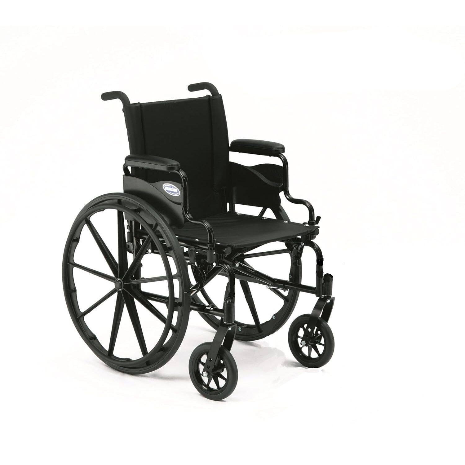 Front. Invacare - XT Lightweight Wheelchair, Full Length Arms, 18" Seat, Black Satin - Black.
