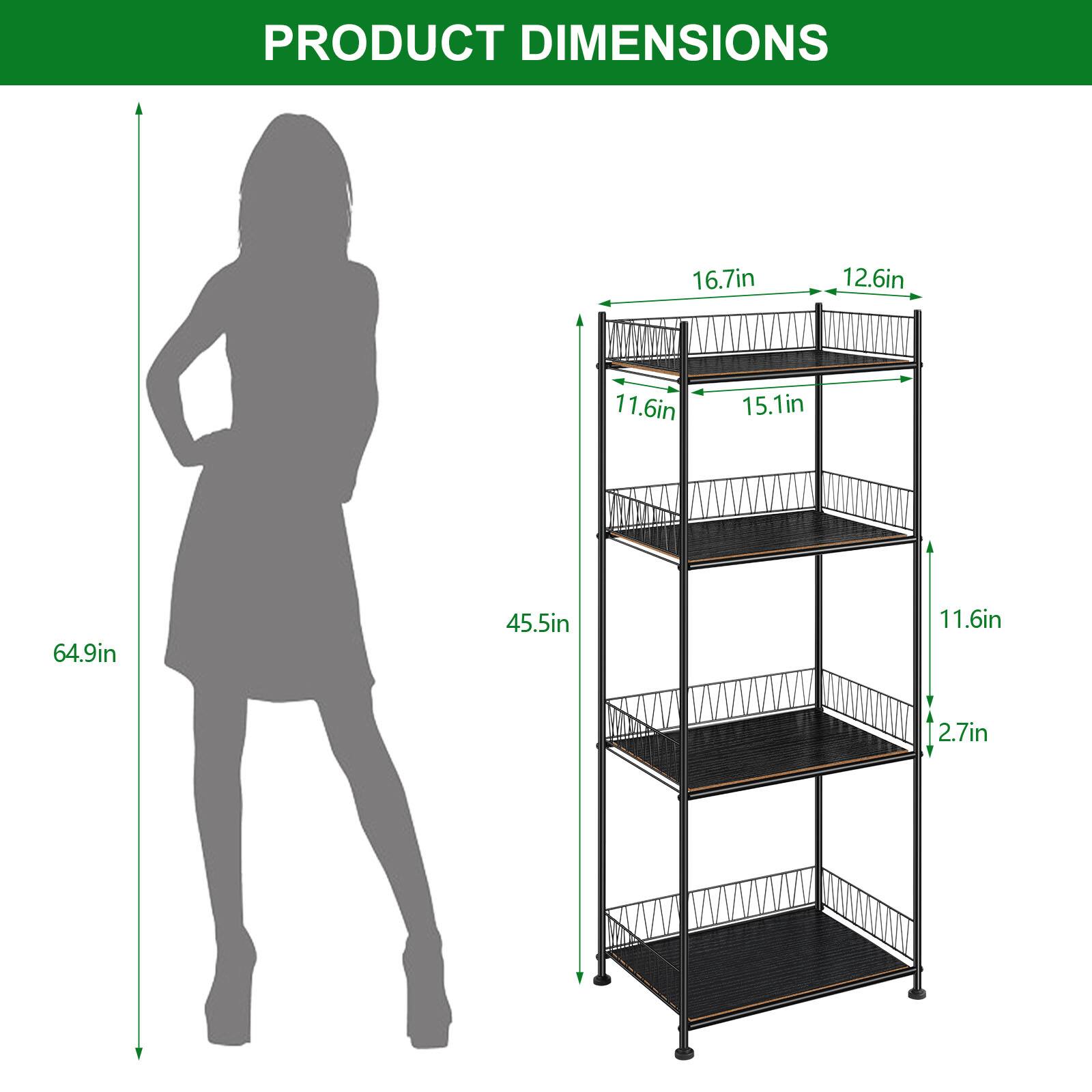 PRODUCT DIMENSIONS

- Width: 16.7in
- Depth: 12.6in
- Height: 64.9in
- Shelf Depth: 11.6in
- Shelf Height: 15.1in
- Shelf Spacing: 11.6in
- Shelf Thickness: 2.7in