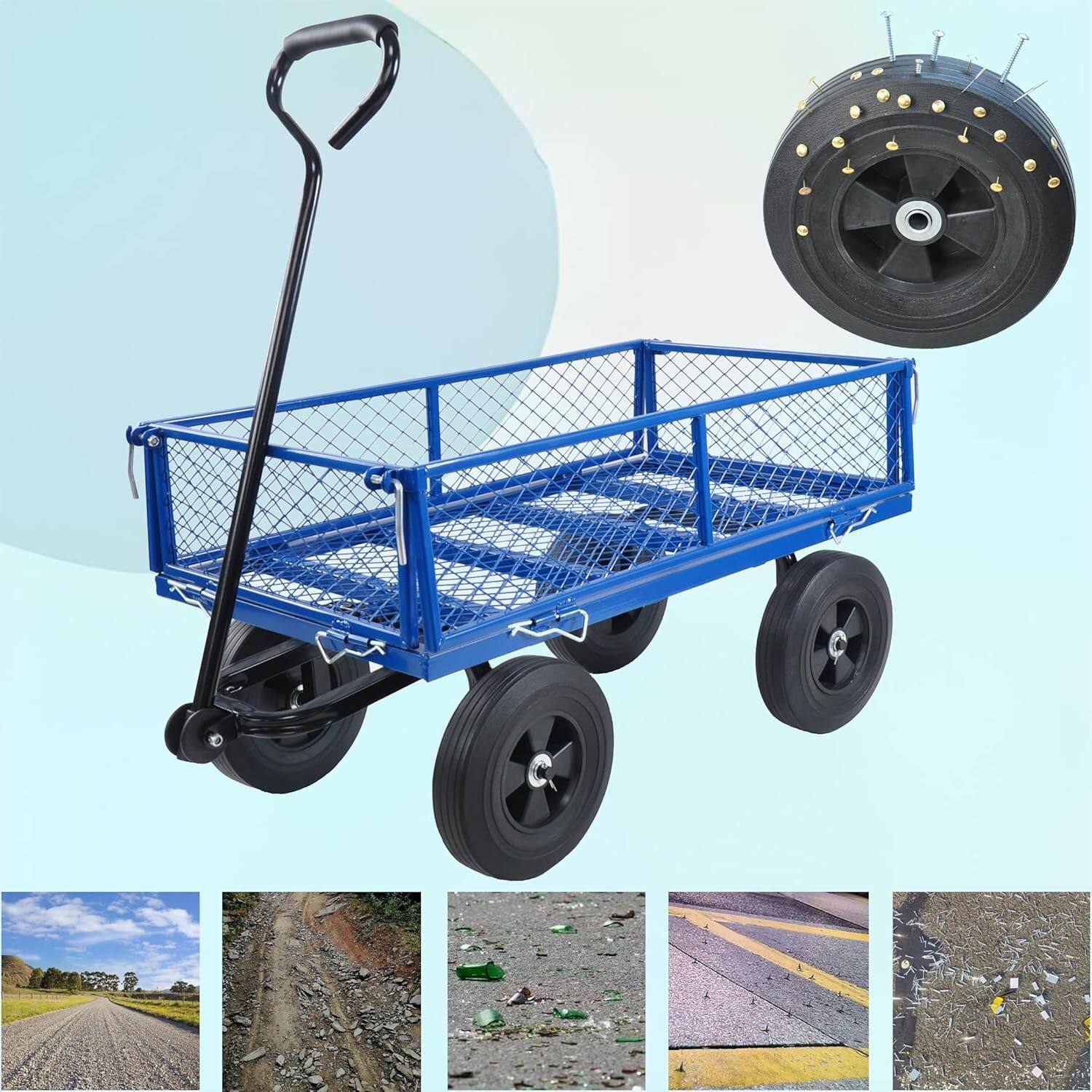 Alt View 7. Ecooso - Tools Cart Wagon for Garden and Firewood Transport - Blue.