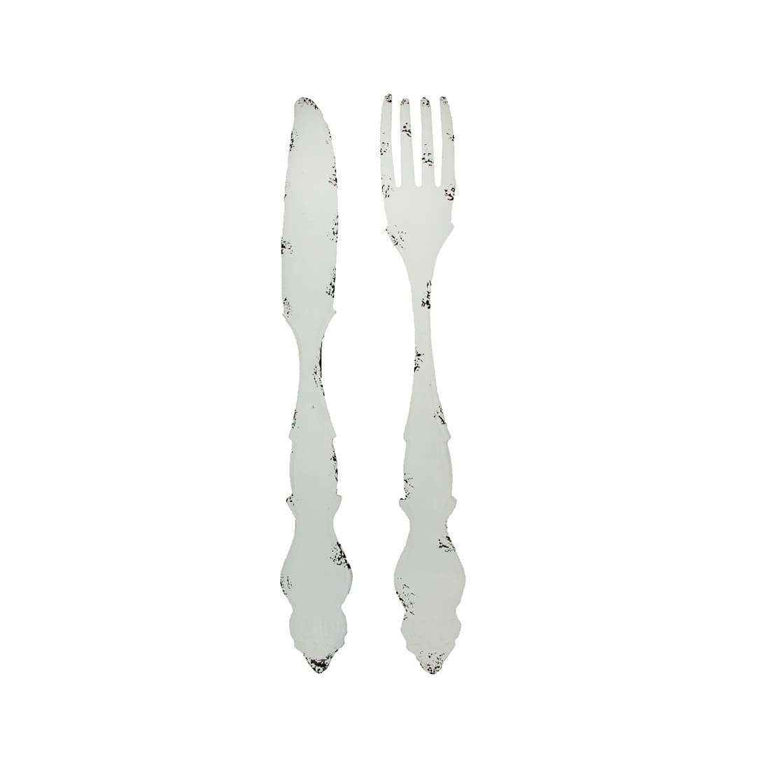 Zeckos - 30 In Large Utensil Wall Art Decorative Knife Fork Farmhouse Kitchen Set of 2 - White