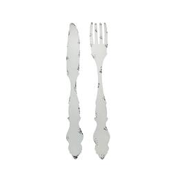 Zeckos - 30 In Large Utensil Wall Art Decorative Knife Fork Farmhouse Kitchen Set of 2 - White