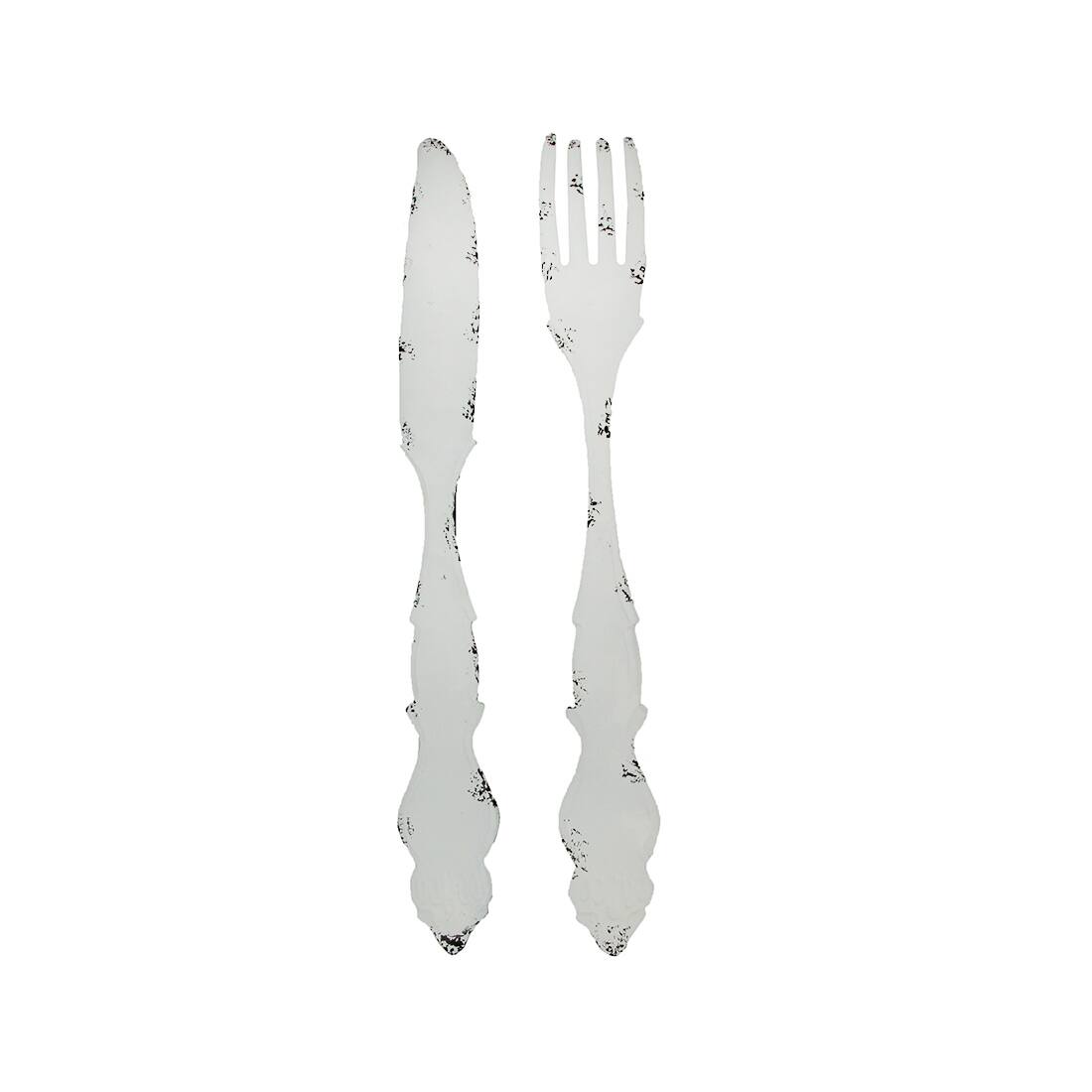 Front. Zeckos - 30 In Large Utensil Wall Art Decorative Knife Fork Farmhouse Kitchen Set of 2 - White.