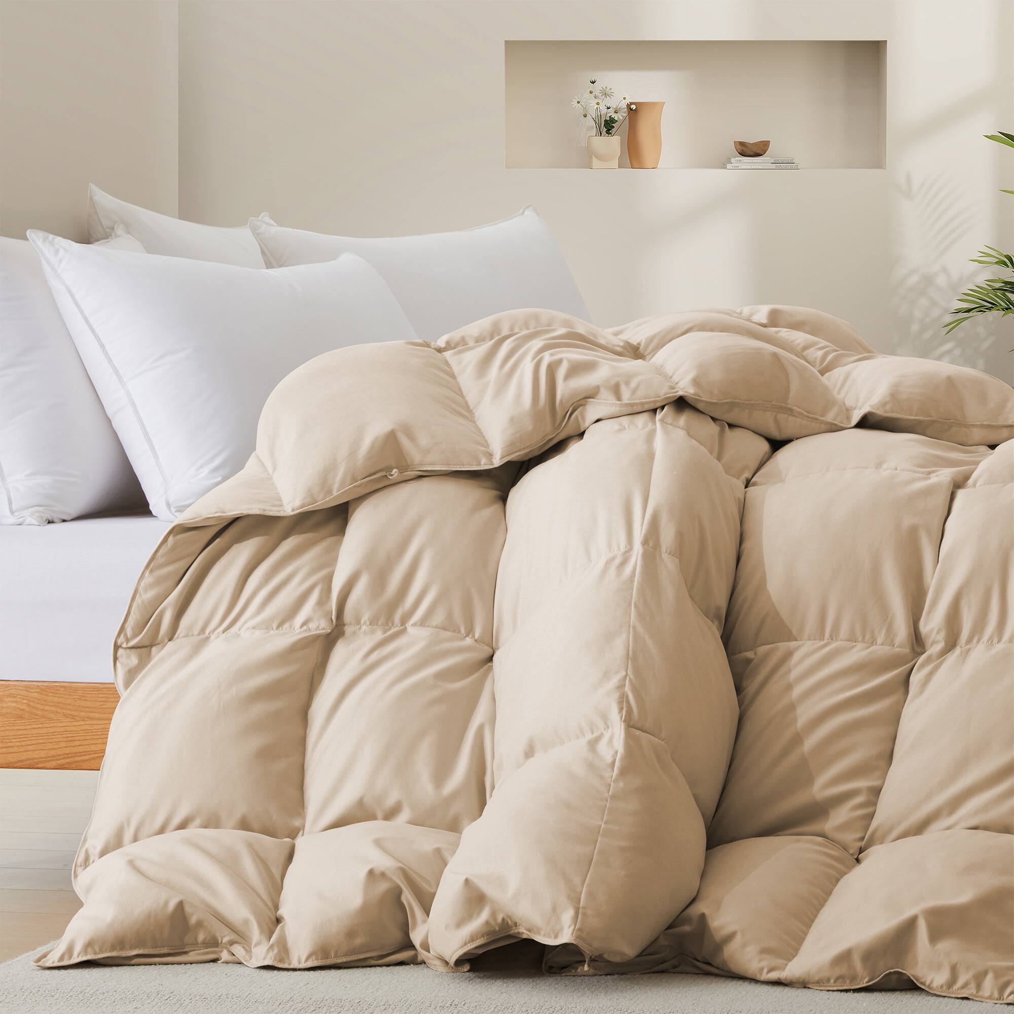 Angle. Peace Nest - Peace Nest All-Season Medium Warmth White Goose Feather Down Fiber Comforter Duvet Insert, Ginger Root, King - Ginger Root.