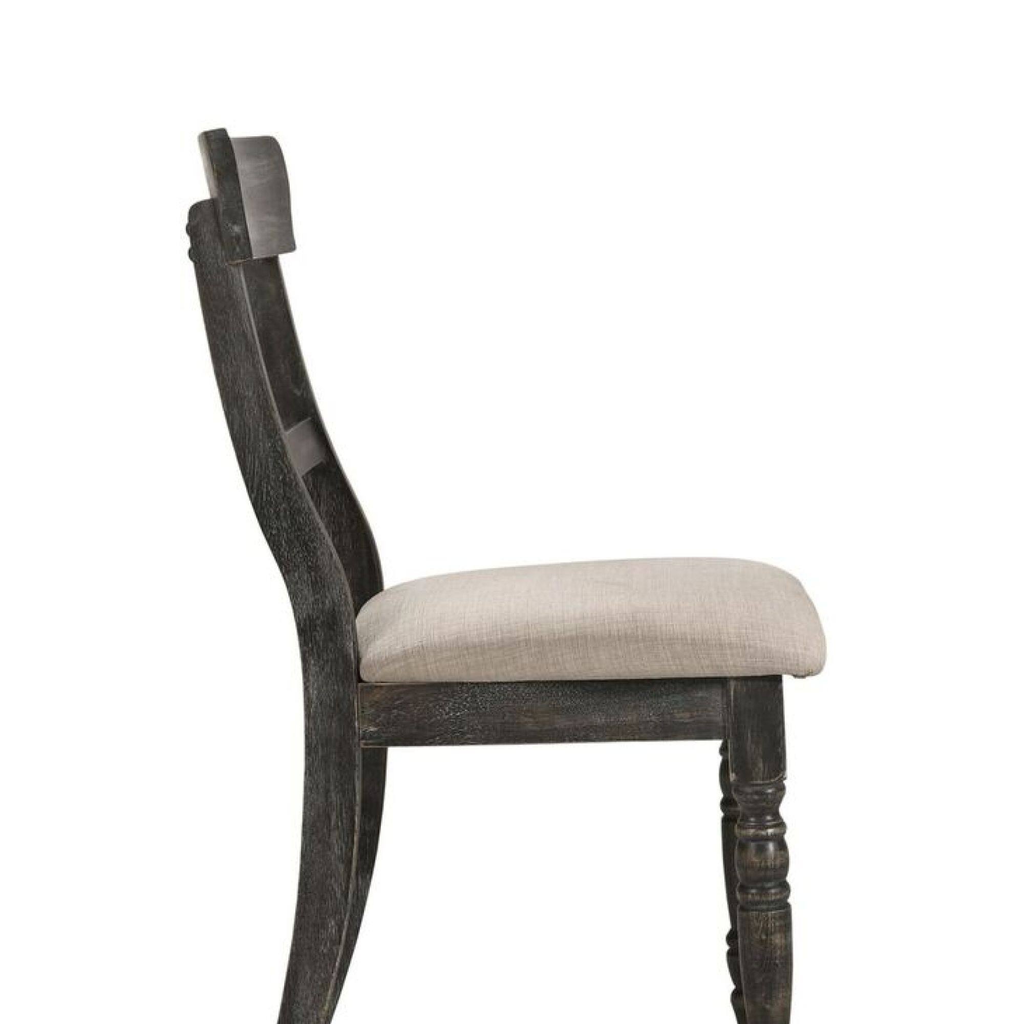 Back. GOODSILO - Rustic Side Chair with Light Brown Linen Upholstery and Weathered Gray Wooden Accents, Set of 2 - Light Brown.