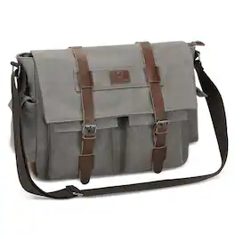 Unique Bargains - Canvas Crossbody Bag for Men and Women, Vintage Shoulder Bag, Multiple Pockets, Fits 13" Laptops - Gray