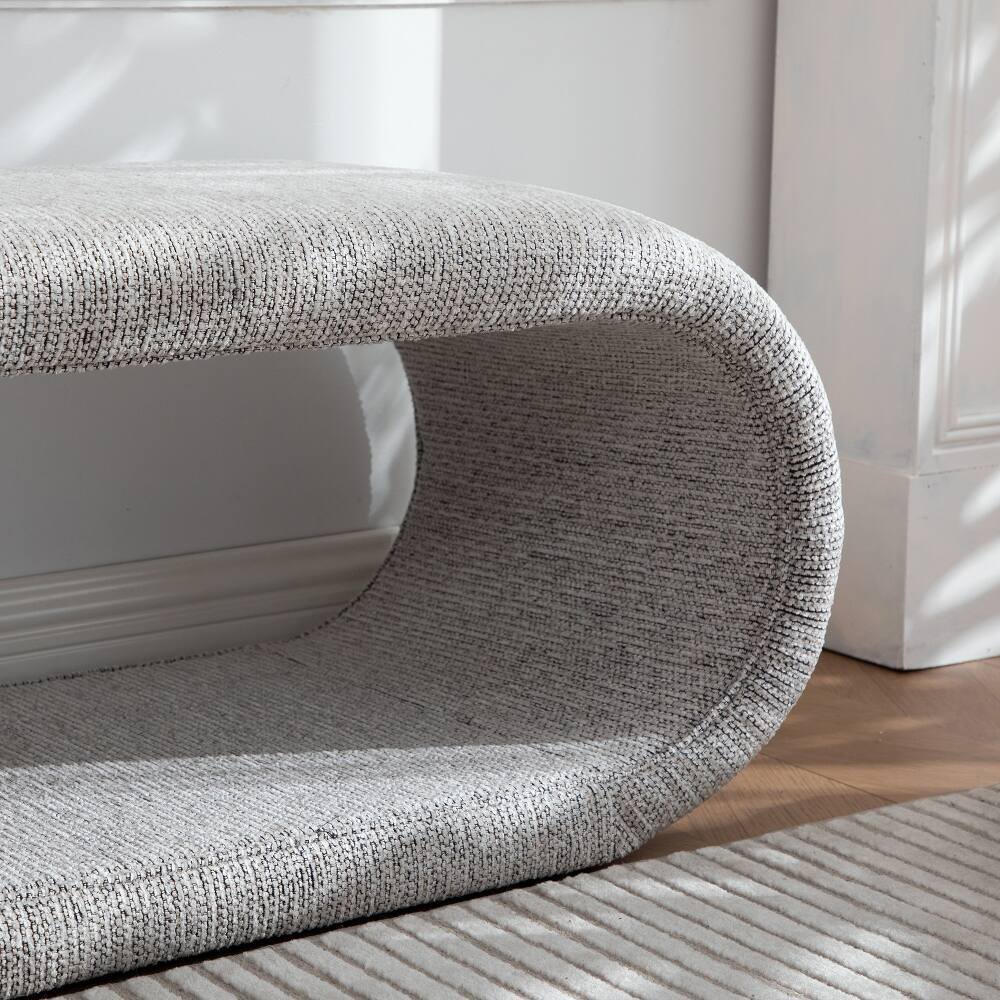 Alt View 2. Ropilly - Ropilly 52 Inch Chenille Upholstered Bench, Light Brown Modern Shoe Bench with Iron Frame for Bedroom End of Bed - Light brown.