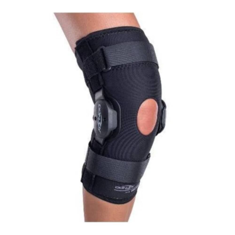 Front. DonJoy - DonJoy Deluxe Hinged Knee Brace, Drytex Sleeve, Open Popliteal (X-Large) - Black/Black.
