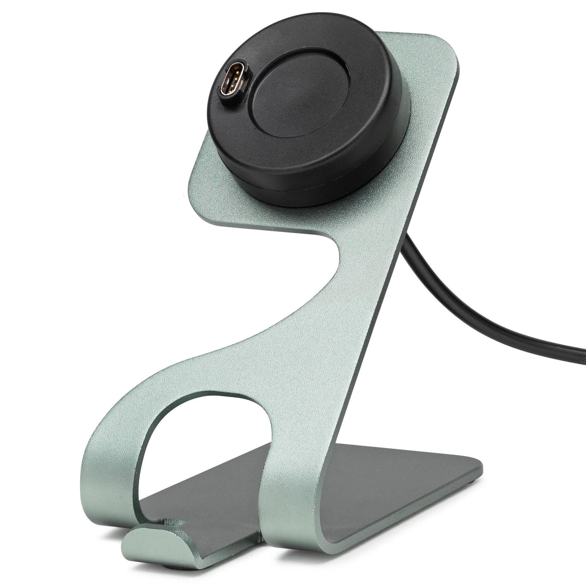 Left. Garmin - Garmin Venu 3S Smartwatch (Silver/Sage Gray) with Charging Stand and Port Plugs - Black.