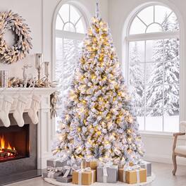 Gymax - 7.5FT Pre-Lit Artificial Christmas Tree w/ 450 Warm LED Lights Hinge - White