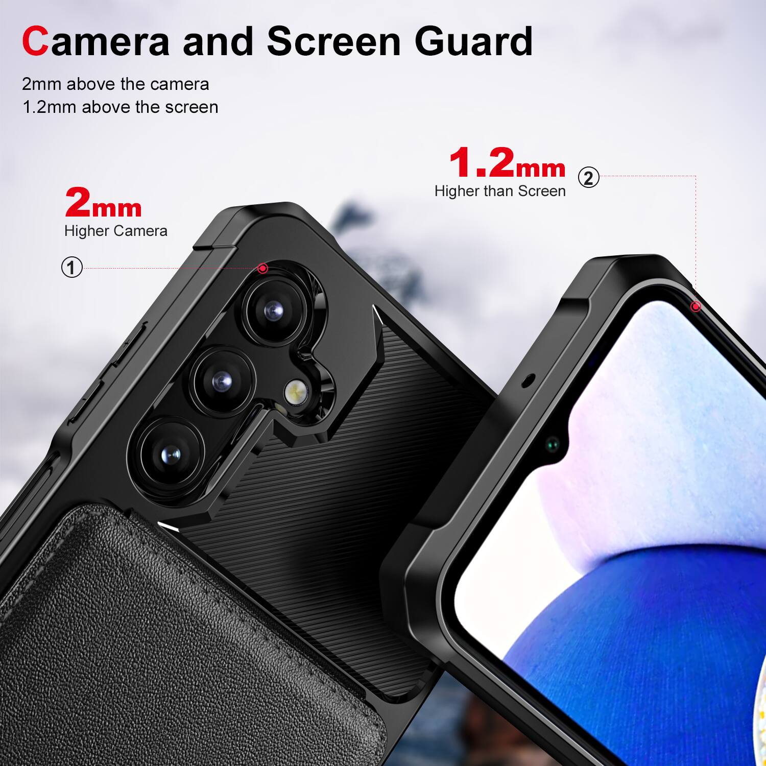 Camera and Screen Guard

2mm above the camera  
1.2mm above the screen

2mm  
Higher Camera

1.2mm  
Higher than Screen