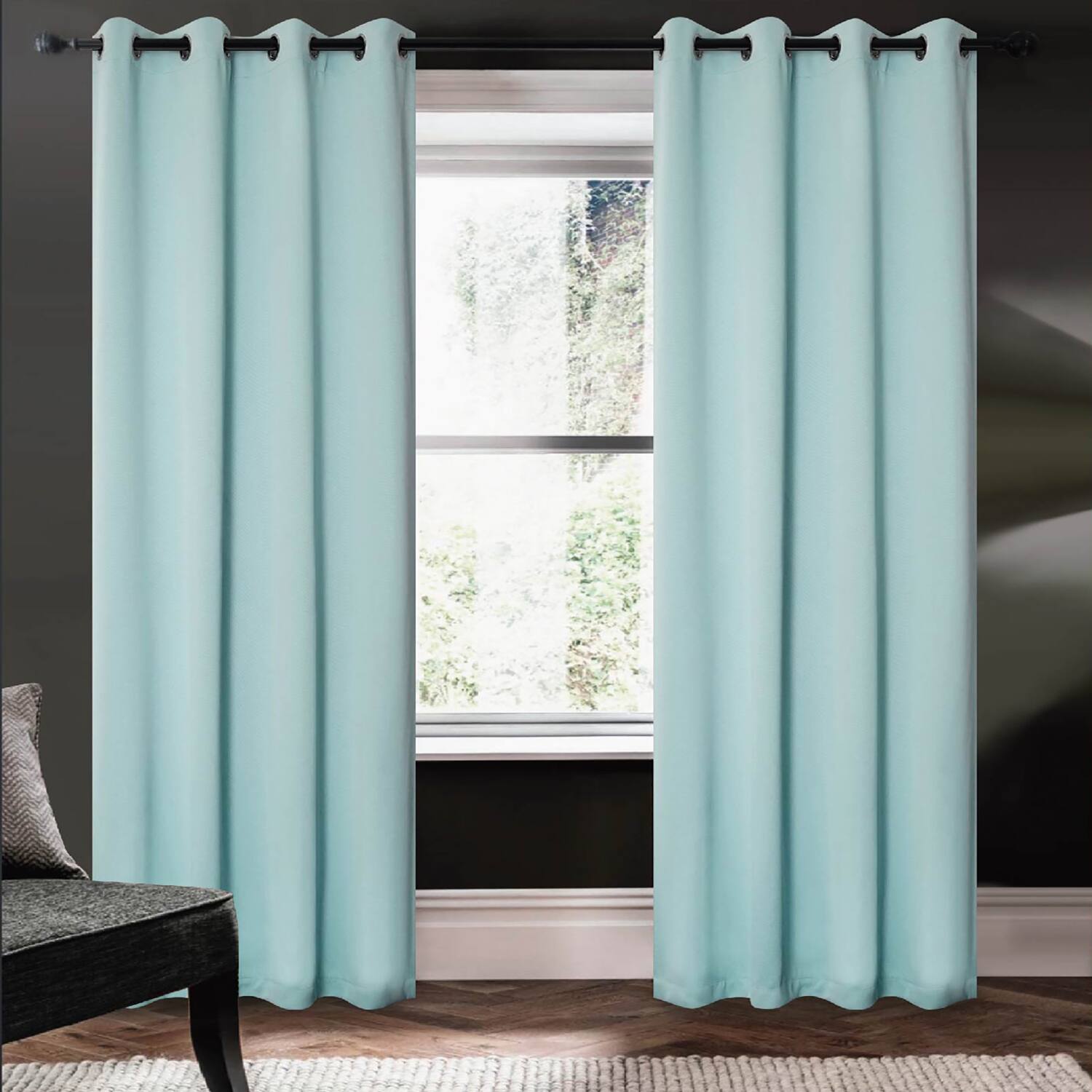 Angle. RT Designers Collection - RT Designers Collection 100% Polyester 250 GSM Riley 100% Blackout Grommet Panel 54" x 95" Blue - Blue.