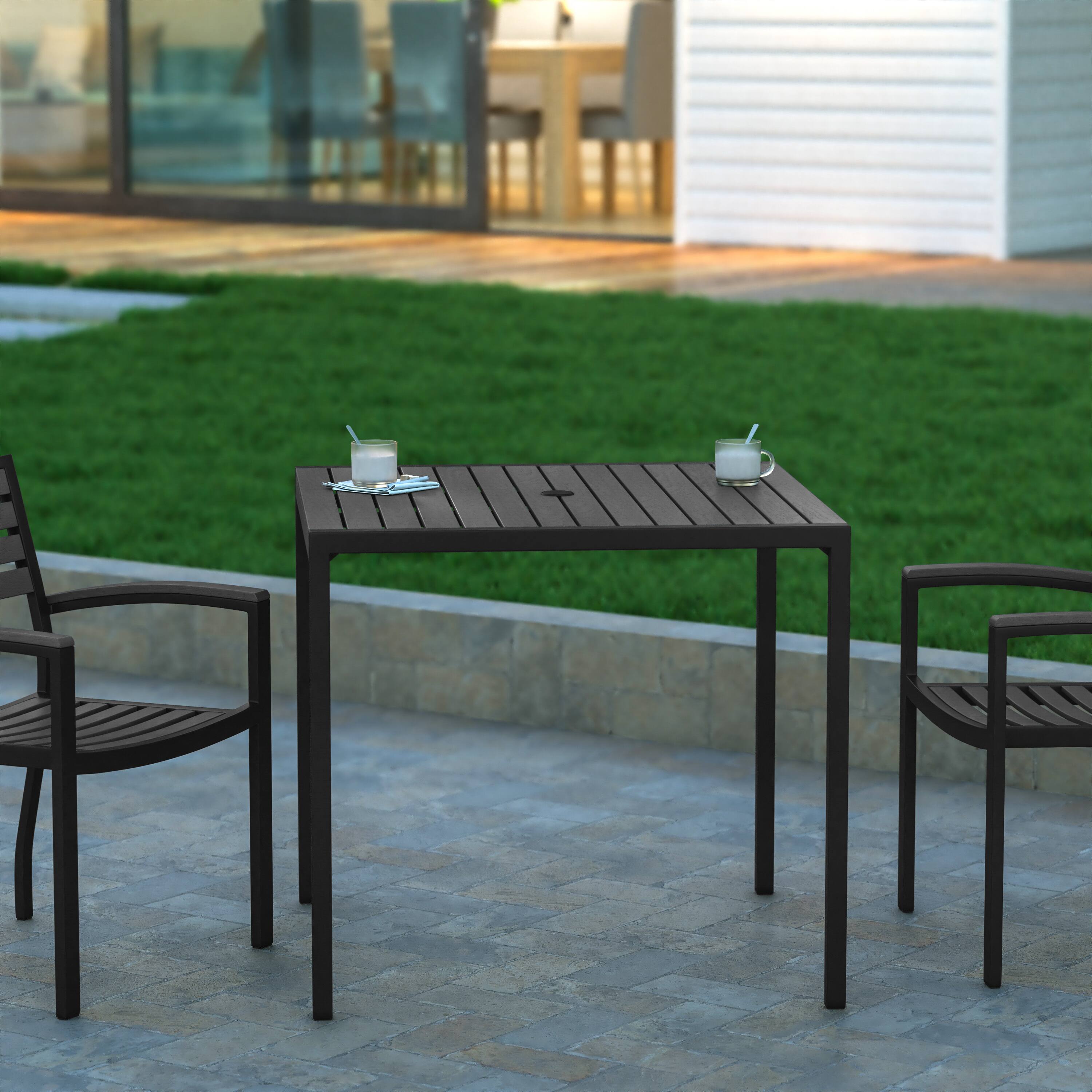 Alt View 1. Emma + Oliver - Square All-Weather Faux Teak Patio Dining Table with Steel Frame - Seats 4 - Gray Wash Teak.