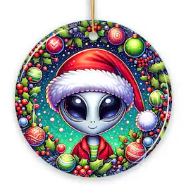 OrnamentallyYou - Galactic Winter Alien Ceramic Ornament Festive Christmas Space Gift and Decor - Multi-colored