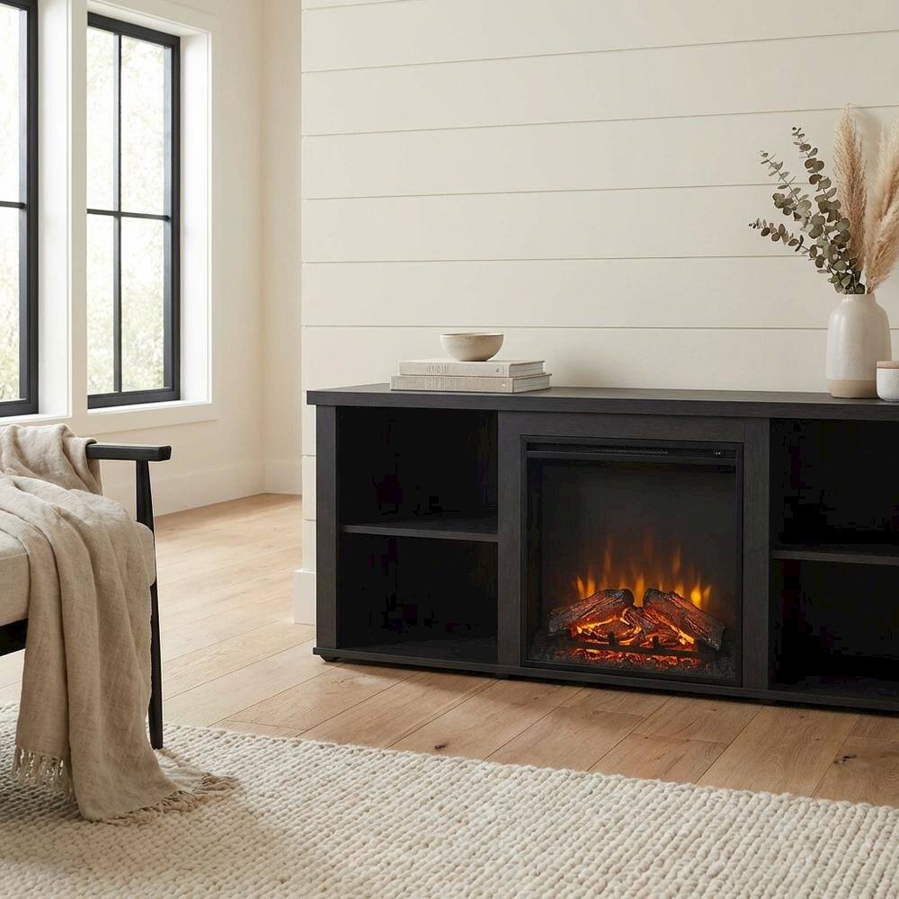 Alt View 2. FurniFact - Brown Electric Fireplace TV Stand with Storage for 60-Inch TVs - Brown.
