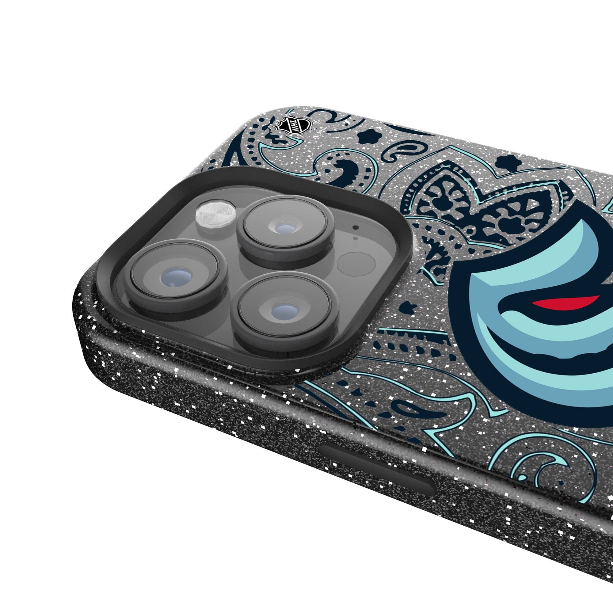 Alt View 3. Keyscaper - Black Seattle Kraken Paisley Bling iPhone Case - 16 Plus - Black.