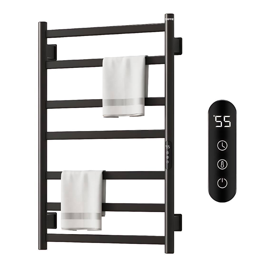 Front. COWLOWN - 7-Bar Electric Heated Towel Rack for Bathroom 150w 800x500mm Wall Mounted w Touch Timer Temp Control - Stainless Steel Finish (Silver).