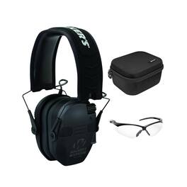 Walker’s - Walker's Razor Quad Ear Muffs with Shooting Glasses and Hard Case (3 Items) - Black