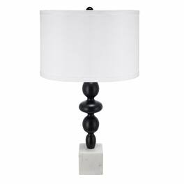 RYHNUYNE - Black and White Table Lamp with Round Four-Tiered Body, Marble Cube Base, and Fabric Drum Shade - Black White