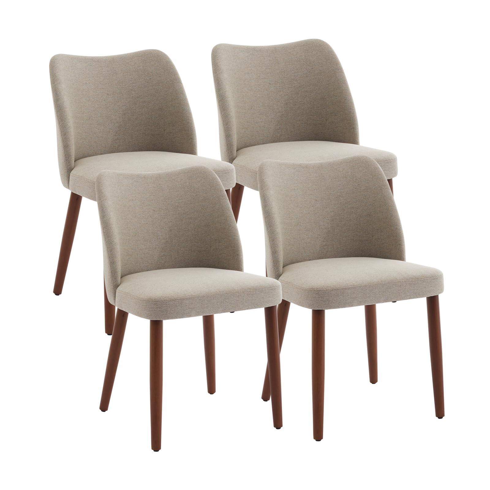 Alt View 5. Acekool - Dining Chair Set of 4, Linen Upholstered Side Chair with Wood Legs, Wing Backrest - Khaki.