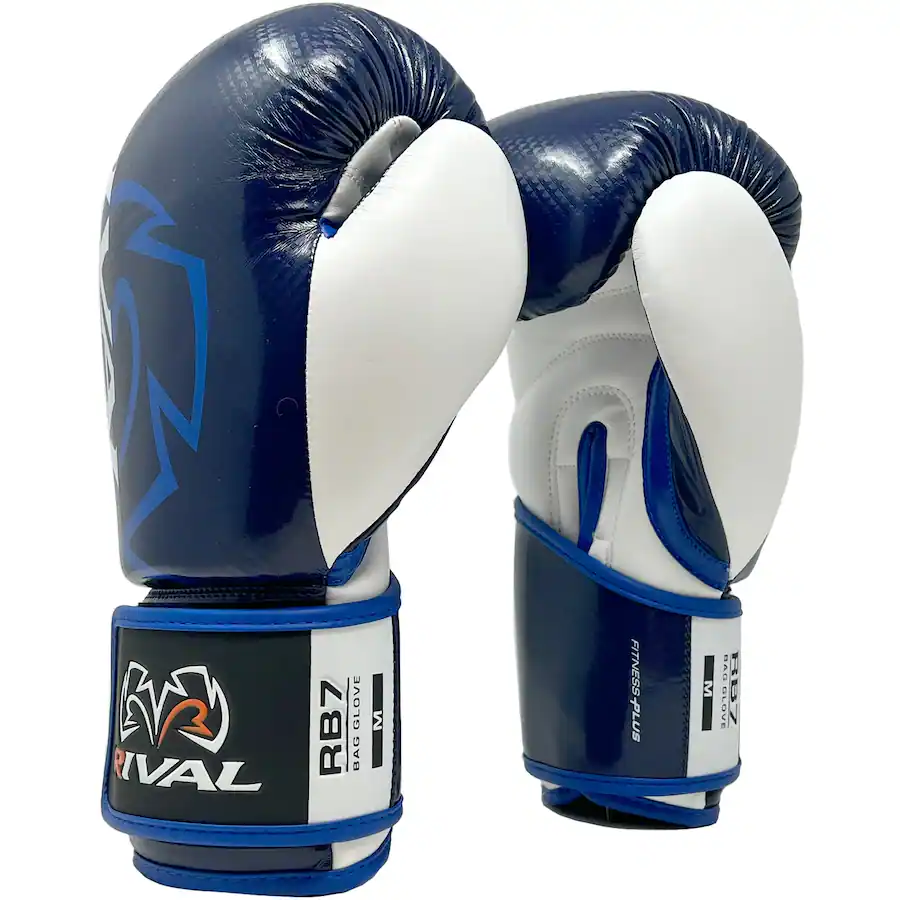 Rival Rb7 RIVAL Boxing RB7 Fitness Plus Hook and Loop Bag Gloves Small Navy/White ...