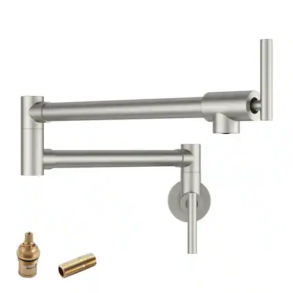Front. Lordear - Brushed Nickel Kitchen Sink Faucet Folding Stretchable with Single Hole Two Handles - Brushed Nickel.
