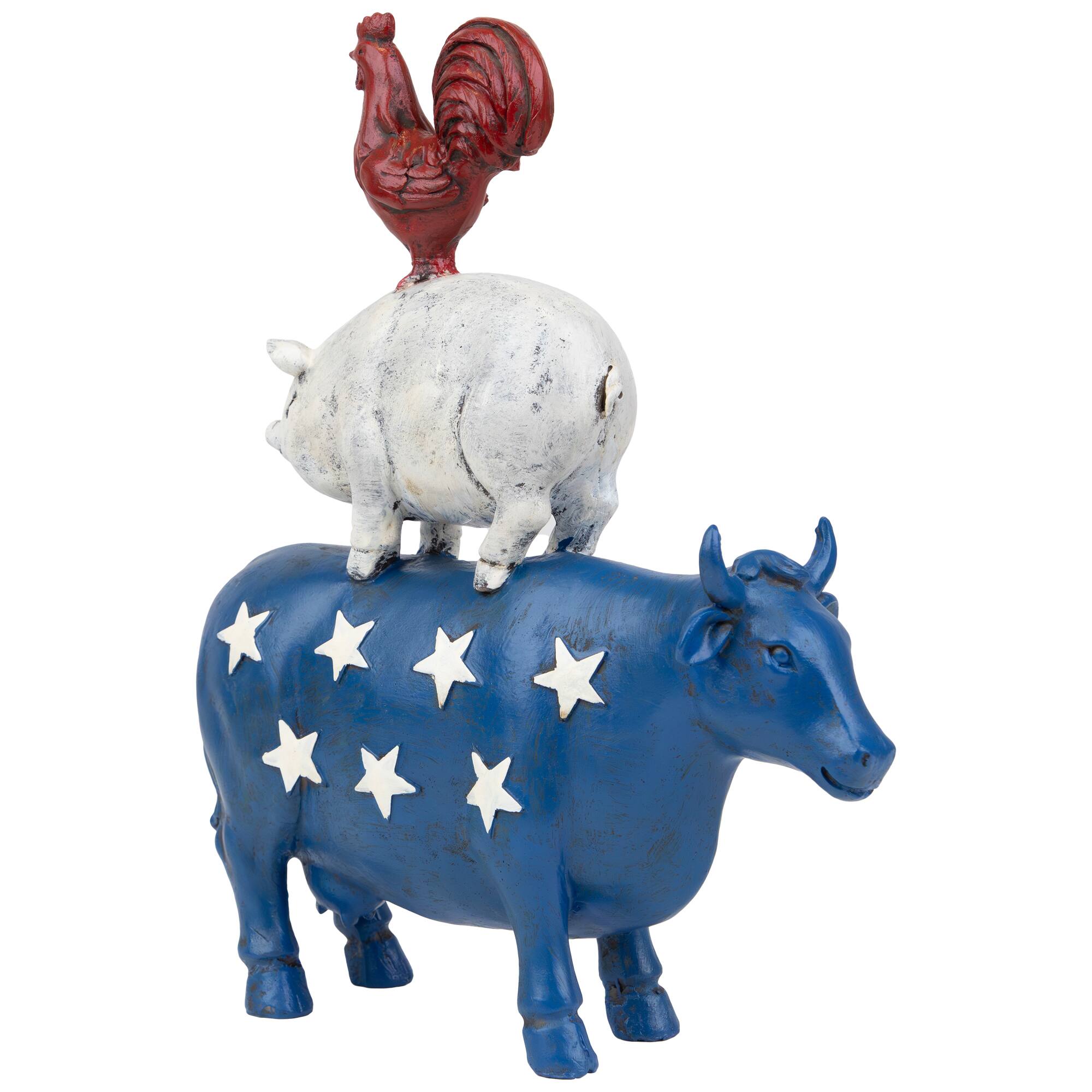 Alt View 2. Northlight - Stacked Patriotic Farm Animals Outdoor Garden Statue - 12" - Blue.