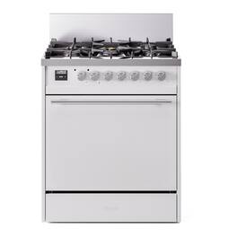 ILVE - Professional Plus II Series 30 in. Dual Fuel Range with 5 Sealed Burners (Natural Gas, Satin Trim) - White