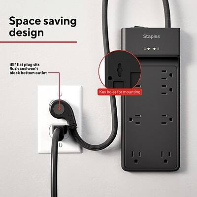 Space saving design

45° flat plug sits flush and won't block bottom outlet

Key holes for mounting