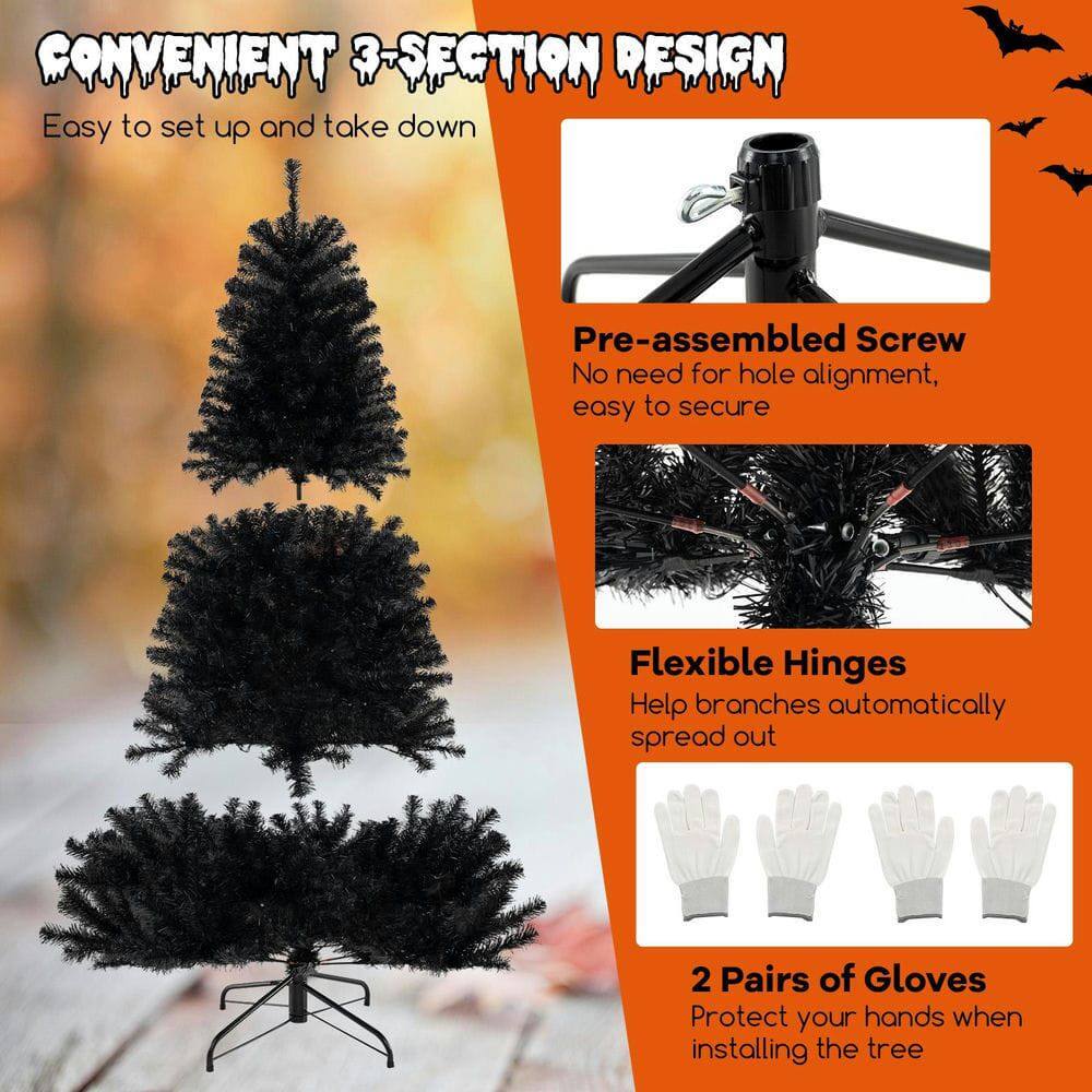 **CONVENIENT 3-SECTION DESIGN**  
Easy to set up and take down

**Pre-assembled Screw**  
No need for hole alignment, easy to secure

**Flexible Hinges**  
Help branches automatically spread out

**2 Pairs of Gloves**  
Protect your hands when installing the tree